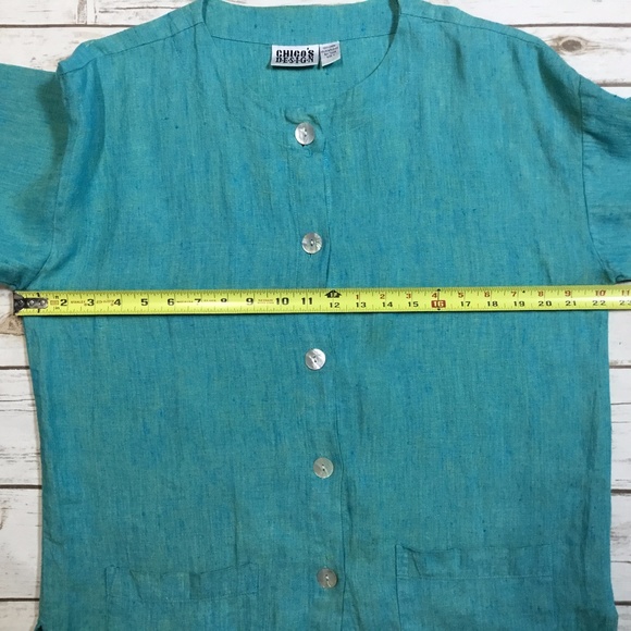 Teal Linen Button Up Jacket by Chico’s Design Sz 1 - Picture 6 of 8